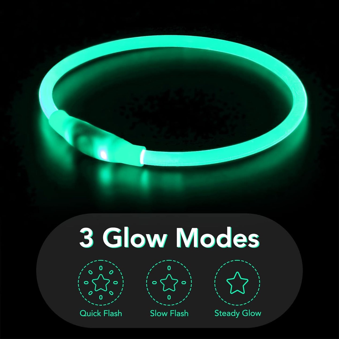 Light up Dog Collar, USB Rechargeable LED Glow Necklace, Cyan