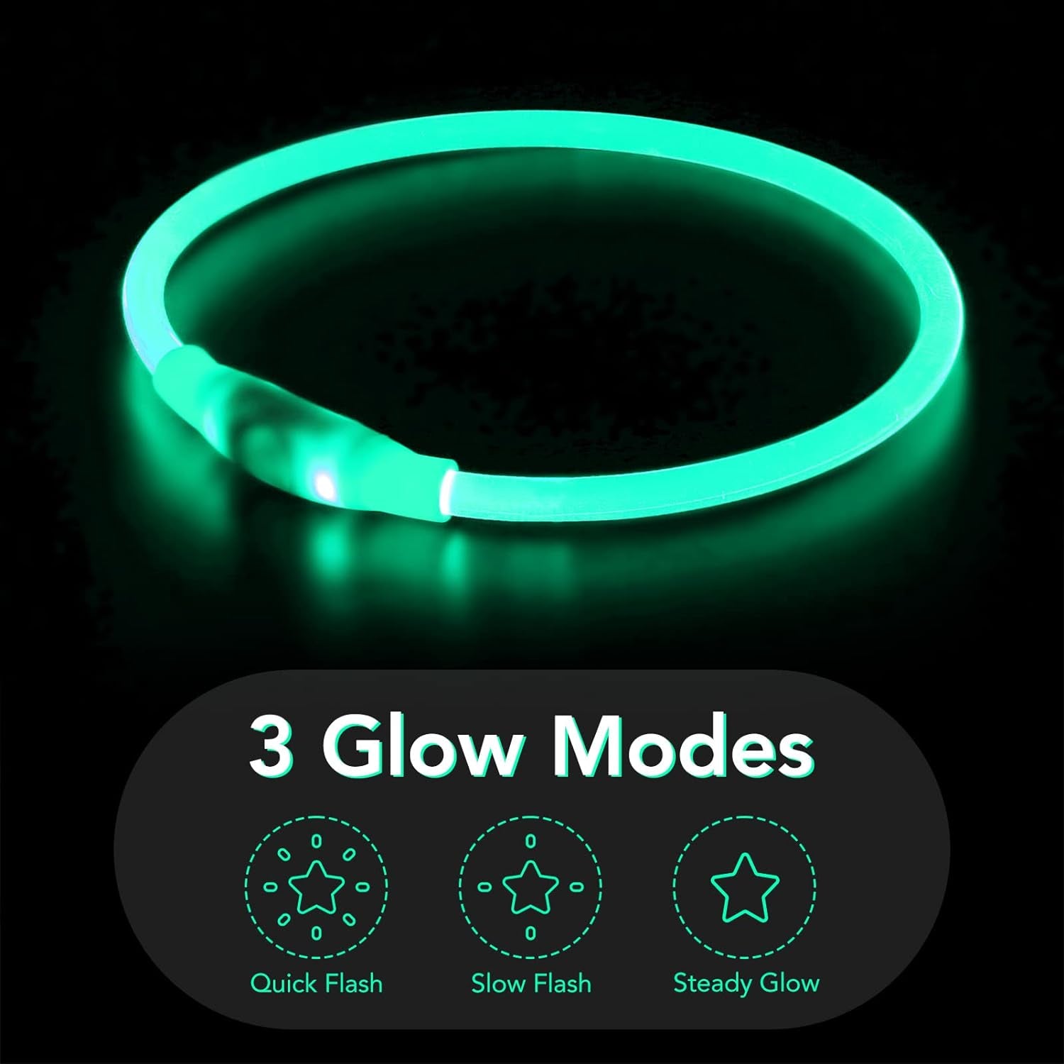 Light up Dog Collar, USB Rechargeable LED Glow Necklace, Cyan