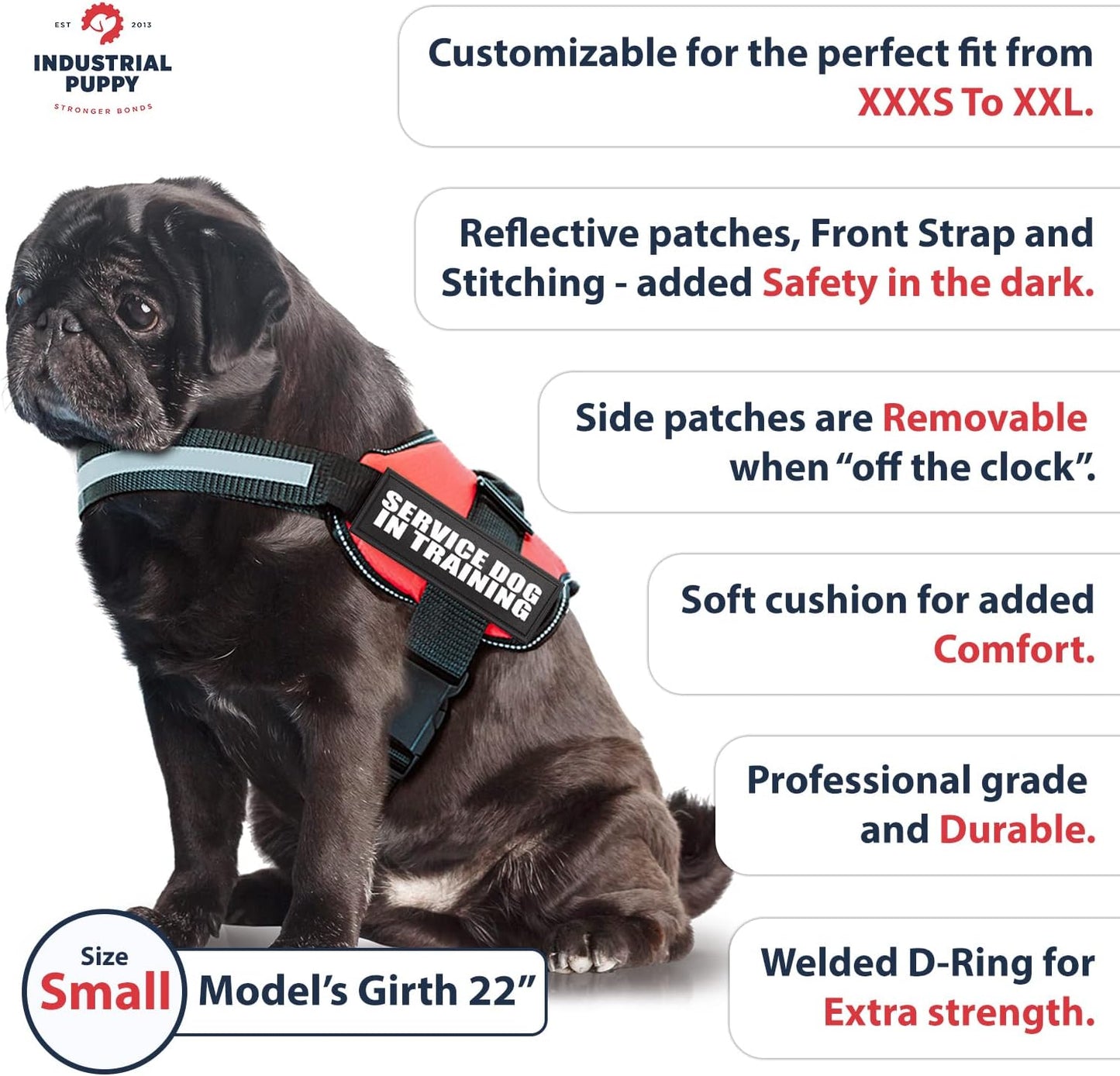 Service Dog in Training Vest Harness, Small 19.5-25 in Red