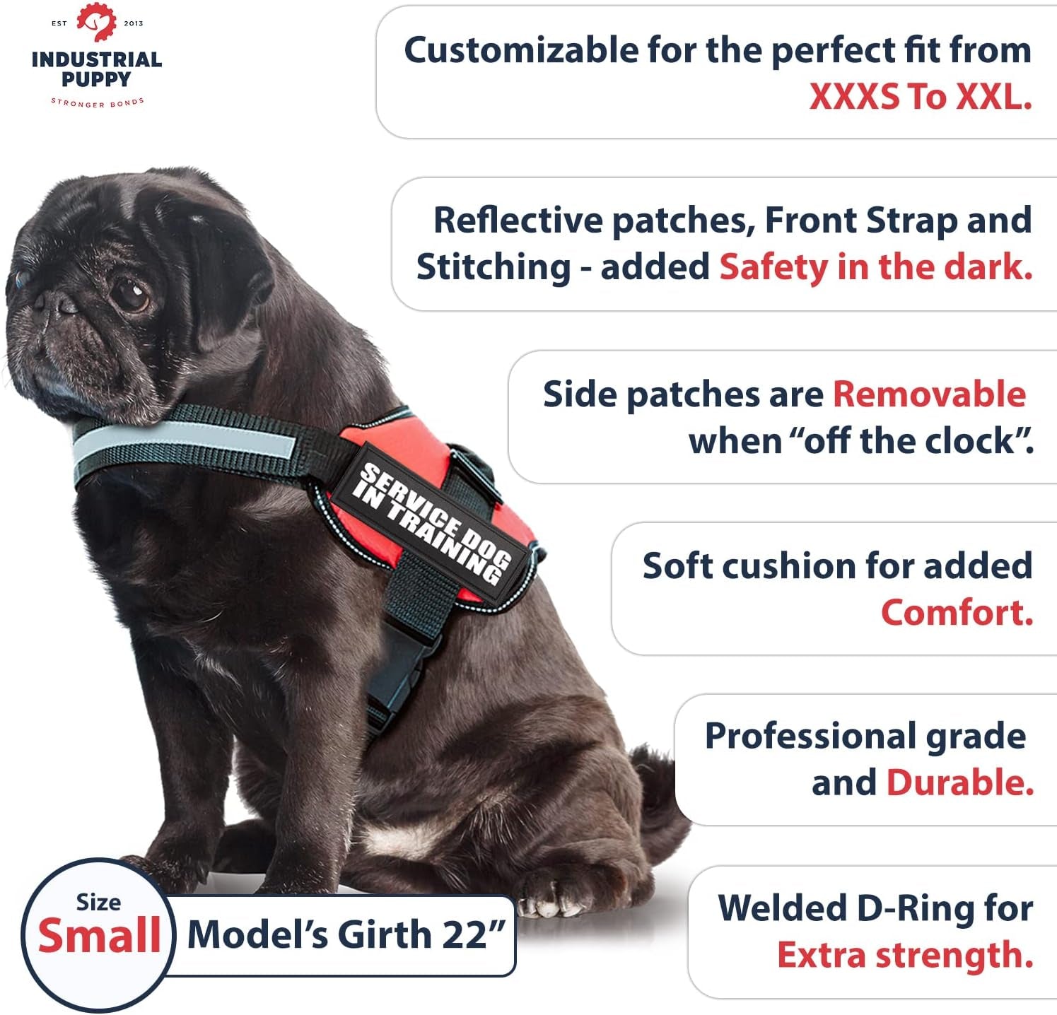 Service Dog in Training Vest Harness, Small 19.5-25 in Red