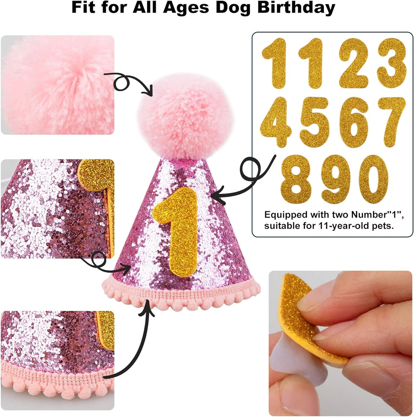 Dog Birthday Party Supplies Bandana Hat Banner Set Dog Boy Girl Cute Bow Tie Scarf Birthday Decorations (Pink with Balloon)