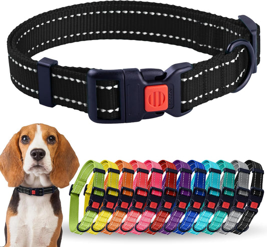 Reflective Dog Collar, Quick-Release Buckle (Black, 7-11 Inch (New))