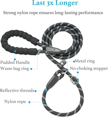 Durable Slip Lead Dog Leash, 1/2" X 4 FT, Black