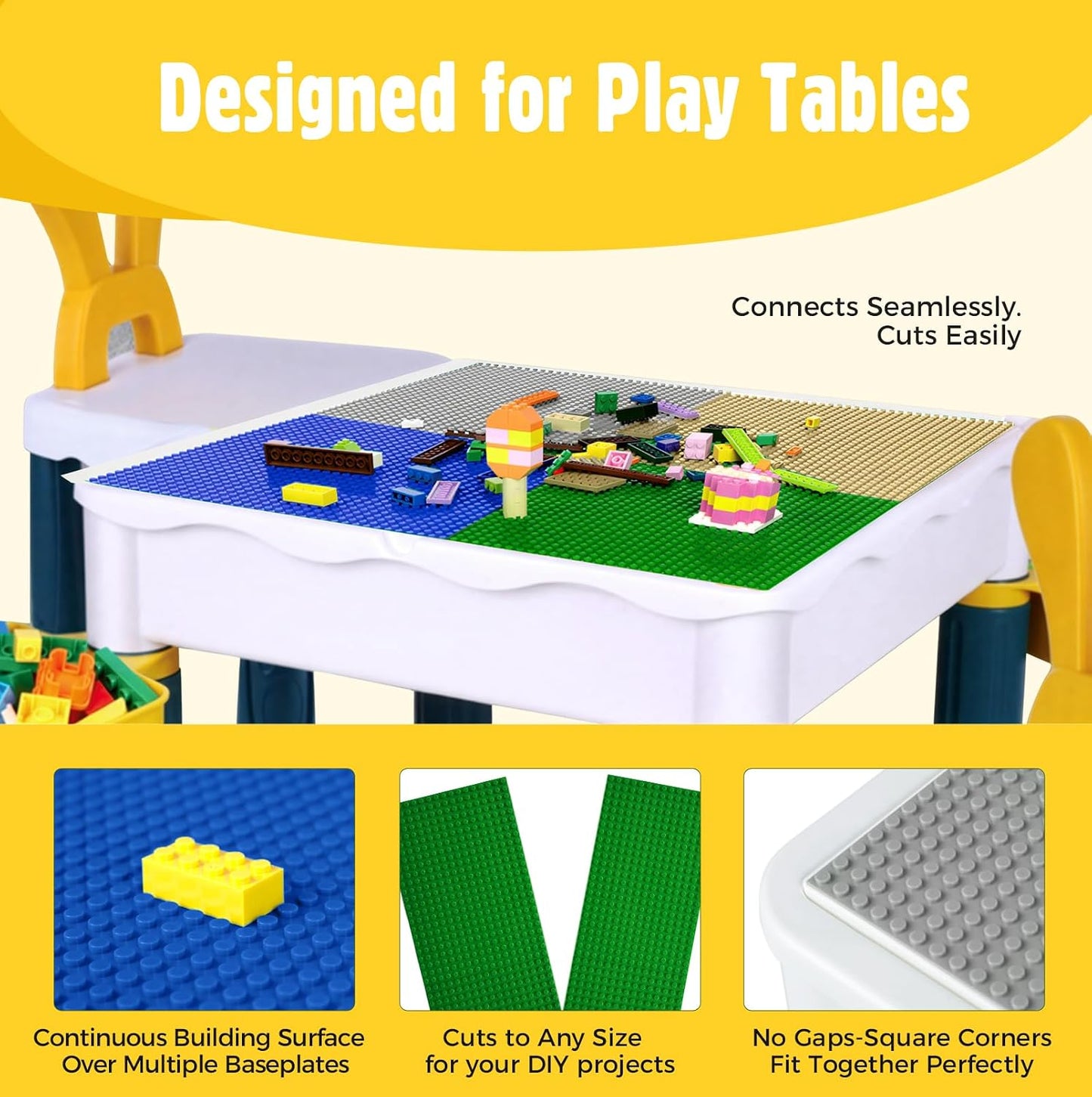 6 Pack Classic Baseplates 10" X 10", Building Base Plates for Building Bricks, 100% Compatible with Major Brands and Activity Table-Baseplate, Sturdy & Safe, Age 3 and up Kids, Sand