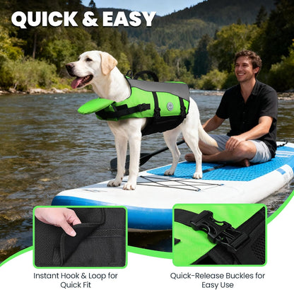Dog Life Vest Front Float Dog Swim Vest, XXS, Bright Green