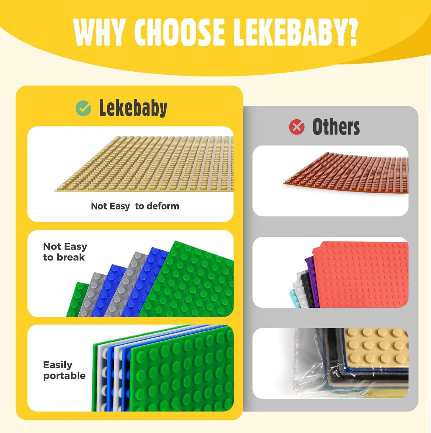 6 Pack Classic Baseplates 10" X 10", Building Base Plates for Building Bricks, 100% Compatible with Major Brands and Activity Table-Baseplate, Sturdy & Safe, Age 3 and up Kids, Sand