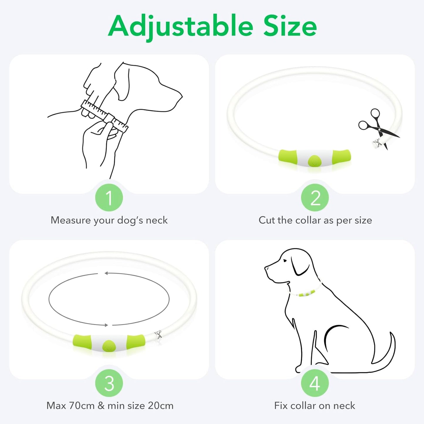Light up Dog Collar, USB Rechargeable LED Glow Necklace, Cyan