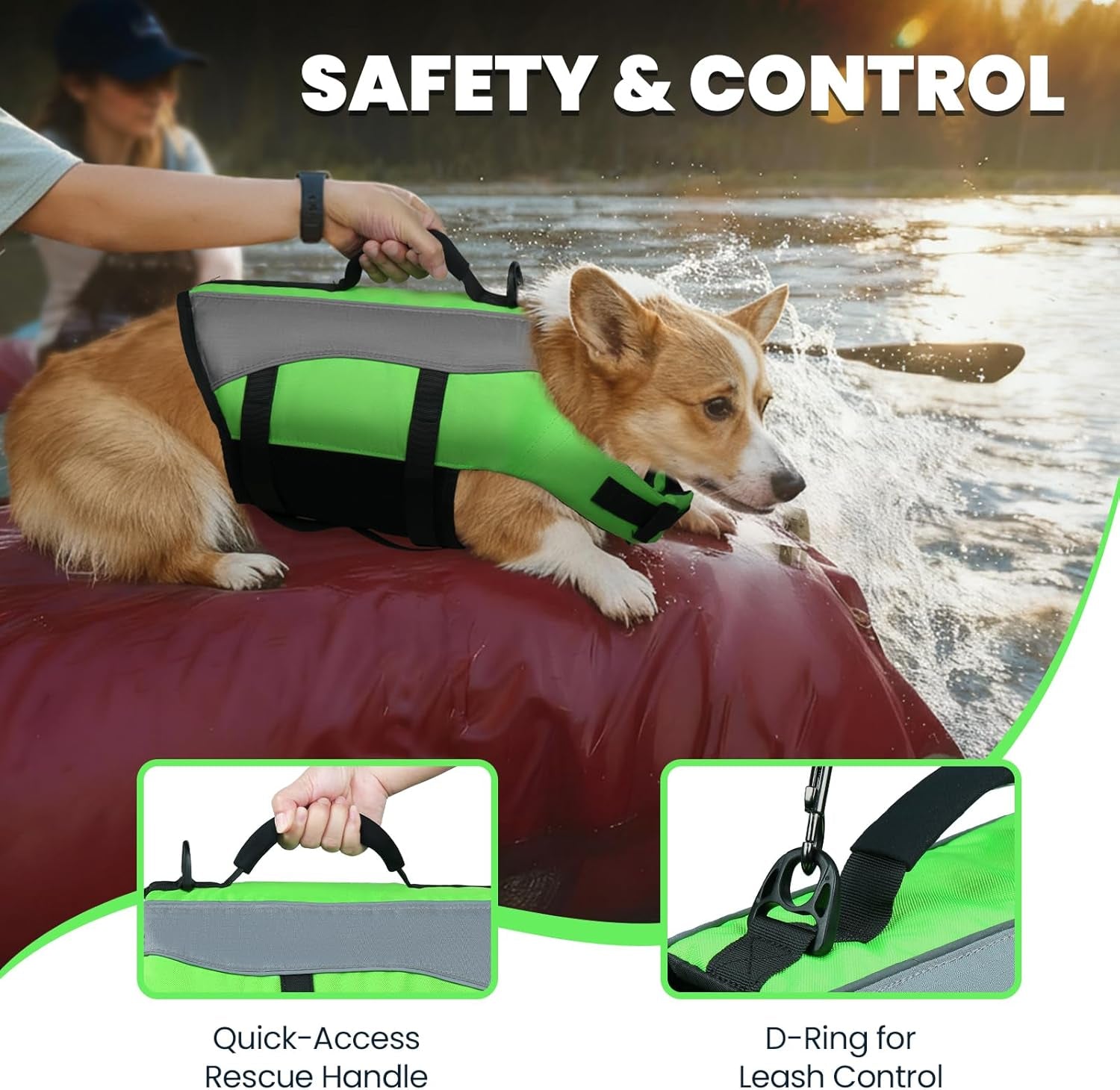 Dog Life Vest Front Float Dog Swim Vest, XXS, Bright Green
