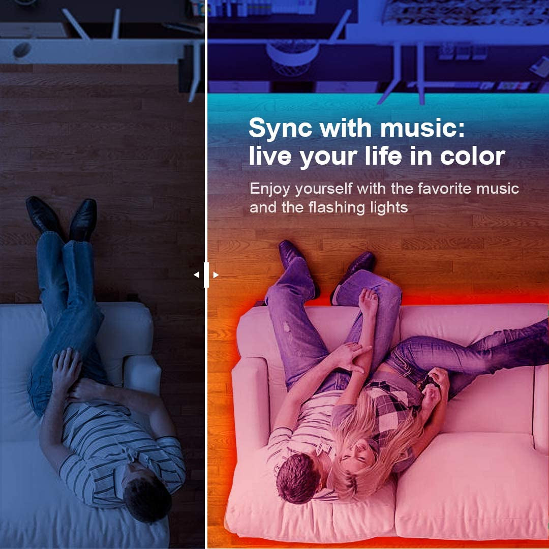 50 FT LED Strip Lights,Bluetooth LED Lighting for Bedroom, Color Changing Light Strip with Music Sync, Phone Controller and IR Remote(App+Remote +Mic)