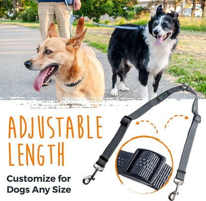 Double Dog Leash - Double Leash for Two Dogs No Tangle Design. Split Lead for 2 Pets. Adjustable to Fit All Sized Breeds. Reflective Dual Pet Lead for People with 2 Pups