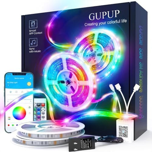 50 FT LED Strip Lights,Bluetooth LED Lighting for Bedroom, Color Changing Light Strip with Music Sync, Phone Controller and IR Remote(App+Remote +Mic)